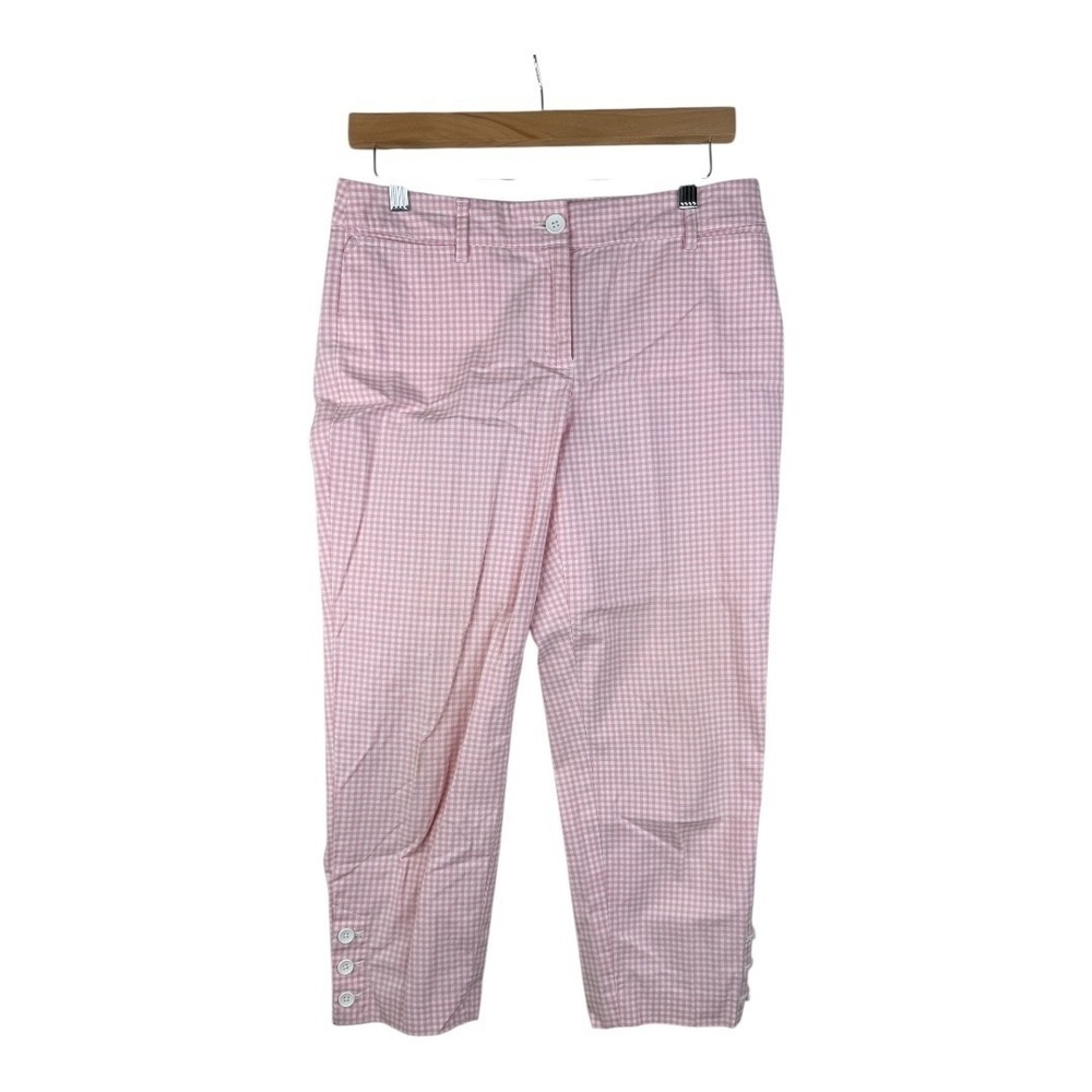 Talbots Perfect Crop Pants Women's Checkers Pink White Barbiecore Preppy Sz 4P